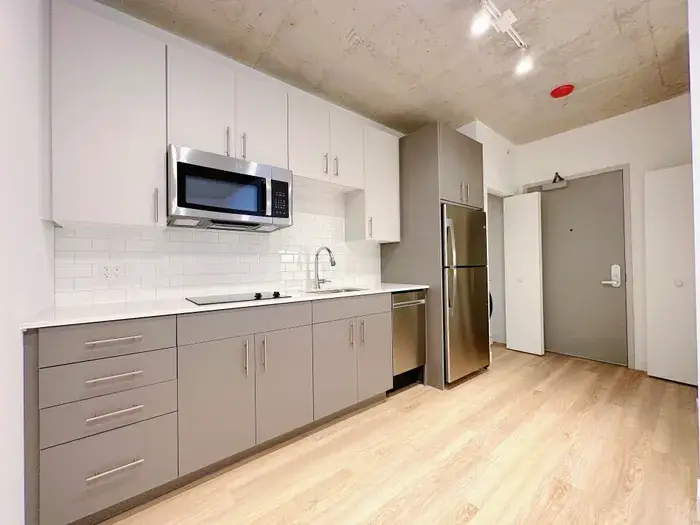 Studio kitchen at Post Chicago Apartments, Lincoln Park furnished apartments.