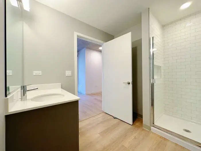 Bathroom at Post Chicago Apartments, Lincoln Park furnished apartments.
